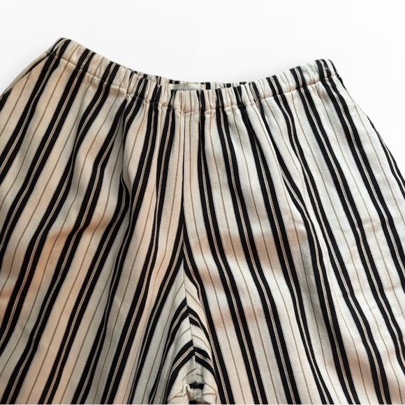 Krista Larson Wide Leg Pant Cotton Striped Cropped Cream Black Khaki OS Pull On - Picture 4 of 6